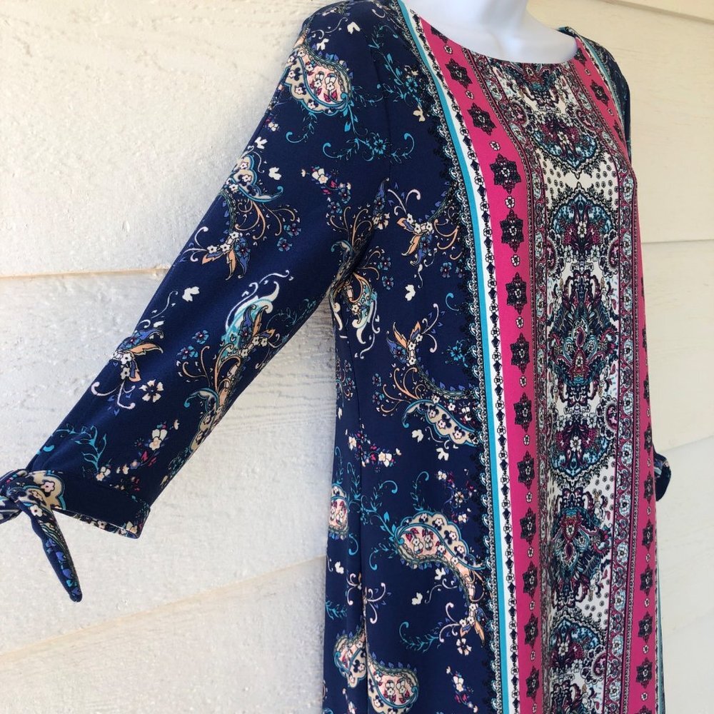 Petite Medium Chico’s Medallion Tie Sleeve Fully Lined Dress Size 8